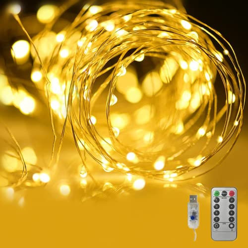 Fantasee Cooper Wire String Lights USB Powered LED Fairy Lights 8 Modes with Timer Remote Control for Home Bedroom Birthday Party Wedding Christmas Festival Decor (16.4ft 50leds, Warm White)