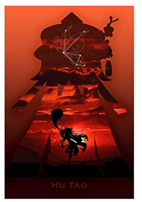 JDRC Hu Tao Genshin Impact Leinwand-Poster, Schlafzimmer, Dekoration, Sport, Landschaft, Büro, Raumdekoration, Geschenkrahmen: 60 x 90 cm
