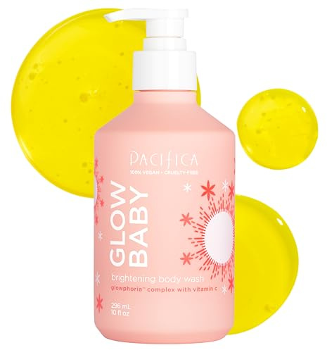 Pacifica Glow Baby Brightening Body Wash – Vitamin C & AHA Exfoliating Body Wash for Glowing Skin, Moisturizing Daily Shower Gel for Dull Dry Skin, Niacinamide & Kakadu Plum, Vegan, 10 oz