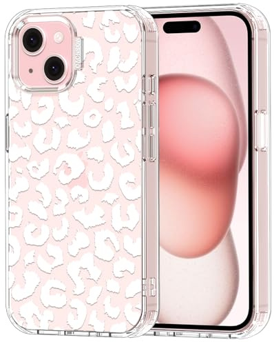 MOSNOVO Case for iPhone 15, [Buffertech 6.6ft Military-Grade Drop Protection] [Anti Peel Off Tech] Clear TPU Bumper Phone Case Cover Design - White Leopard Print