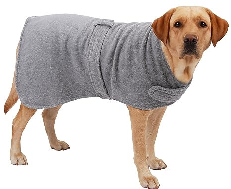 Betz Hundehandtuch extra saugfähig & schnelltrocknend Haustierhandtuch mit Klettverschluss 100% Baumwolle Hunde Bademantel Farbe Grau Größe S