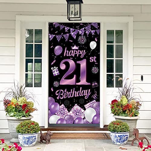Purple 21st Birthday Banner - Door Decoration for Boy & Girl Parties
