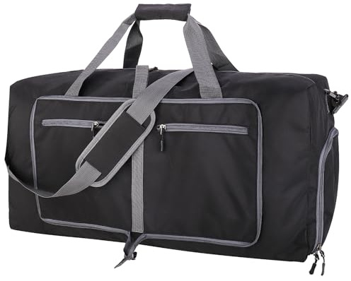 ehsbuy 60L Faltbare Reisetasche für Männer Frauen Große Reisetasche Wasserdicht Übernachtung Wochenende Taschen für Fitnessstudio Gepäck, Hanf Schwarz, (60L) UK