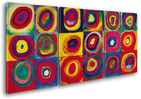 Giallobus - Peintures Grand Format XXL - Vassily Kandinsky - Art Abstrait - Étude des Couleurs - Toile - 218x100cm | 3pcs. x 70x100cm - Grande Image