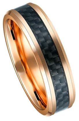 ANAZOZ Wolfram Ringe Herren, Trauringe mit Gravur Personalisiert Größe 57 (18.1) Ring Roségold Breit 6 mm mit Carbon