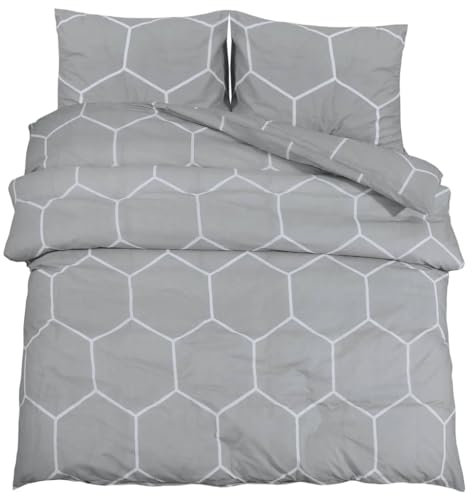 vidaXL Bettwäsche Set, Bettbezug in elegantem Look, Deckenbezug Kissenbezug mit verstecktem Knopfverschluss, Bettdeckenbezug Duvetbezug, Grau Baumwolle 135x200cm Baumwolle