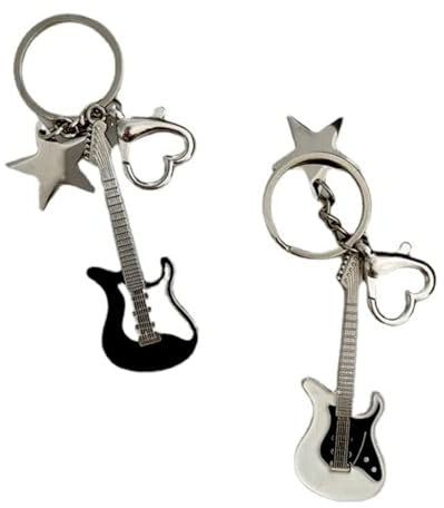 LEEQ 2pcs Gitarre Pentagramm Stern Schlüsselanhänger - Edelstahl Anhänger Schlüsselanhänger Y2k Stil, Cool Trend Mode Anhänger Schlüsselanhänger Vintage Ästhetische Accessoires Geschenk