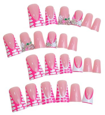 Rxuaw Duckbill Nail Tips for Women Medium Square Full Cover Reusable Artificial Nail for Lady Beauty Nail Makeup