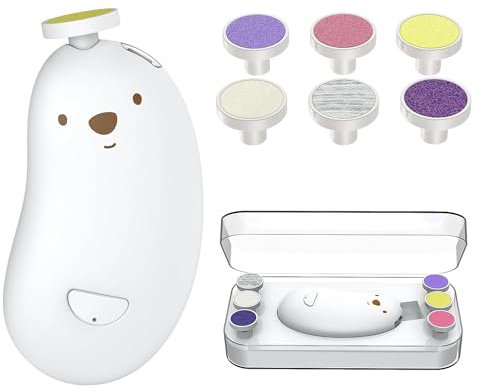Hanabitx Tagliaunghie per Bambini Elettrico, Ricaricabile con 6 Testine Abrasive e Luce leD, per Unghie Sicura per Bambini