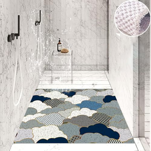 Pevfeciy Grand Tapis de Douche antidérapant 80x100 cm Tapis Douche antidérapant Doux Confortable et sûr en PVC à la Mode et Brillant avec Crochets,Haute perméabilité à l'eau