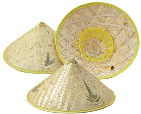 3pcs Reisbauer Hut Chinesischer Orientaler Hut Bambus Sonnenhut Cooler Bauerhut für Cosplay und Sonnenschutz (zufälliger Stil), Reisbauernhut