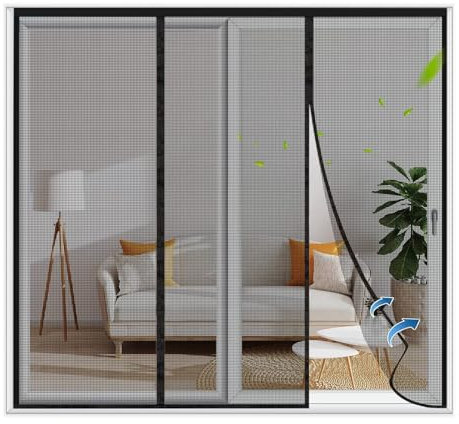 Magnet Fliegengitter 200x220cm Schwarz Insektenschutz Balkontür Magnetvorhang Klebemontage Ohne Bohren für Terrassentür Balkontür Kellertür Wohnzimmer, Magnetische Adsorption