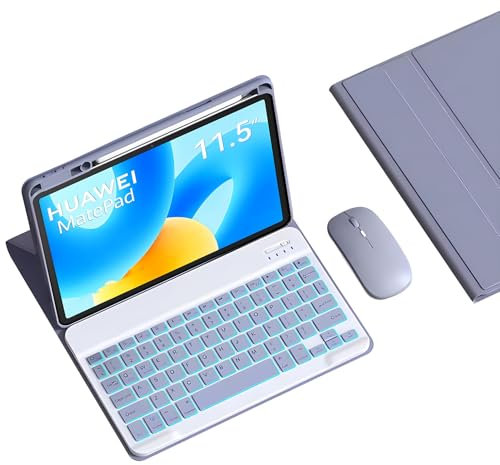 Tastatur Hülle für Huawei Matepad 11.5 2023, Abnehmbare Kabellose Bluetooth-Tastatur Mit Hintergrundbeleuchtung, Stifthalter, Tablet-Maus,Lila