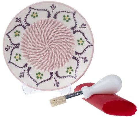 Ceramic Garlic Grater Plate - Handmade 4 Pcs Press - Natural Grinder - Decorative Mincer - Ginger, Cheese Grater - Hand Dish (Vanilla White)