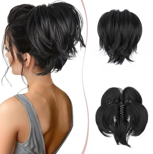 SEGO Haarteil mit Klammer Ponytail Extension Dutt Haargummi Haaren Pferdeschwanz Zopf Haarverlängerung Hair Piece Haar mit biegbarem Metalldraht Naturschwarz
