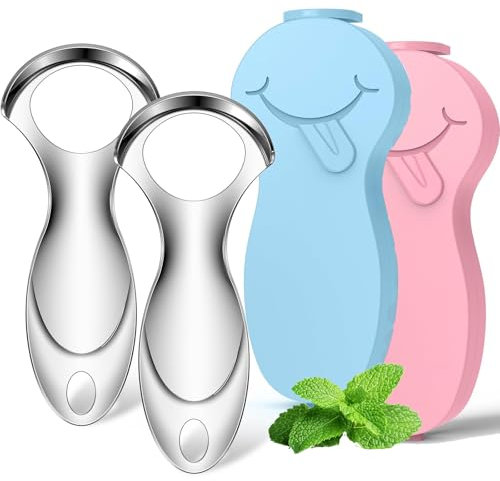 Zungenschaber mit Etui, 2 Stück Zungenreiniger, Zungenschaber Edelstahl, Einfach zu Verwendender Zungenschaber für Erwachsene, Zungenreiniger für Mundpflege Hygiene
