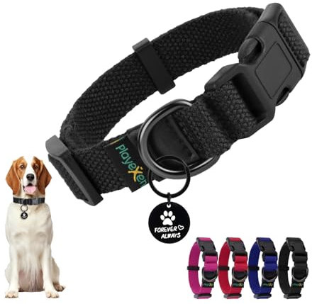 Welpenhalsband Welpen Halsbänder Verstellbares 25-40cm für Kleine Mittel Hunde Katzen Welpen Weiches Baumwollmaterial Hundehalsband mit Abnehmbaren Hundemarke für Training Ausführen（Schwarz-S）