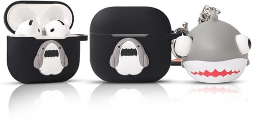 TAOCHEN Hüllen für AirPods 4 Drahtlose Ohrhörer (2024) mit Puppe und Karabiner- Silikon Aufladung Schutzhülle mit Cartoon Haut Design für AirPods 4th Erzeugung Kopfhörer (Hai)
