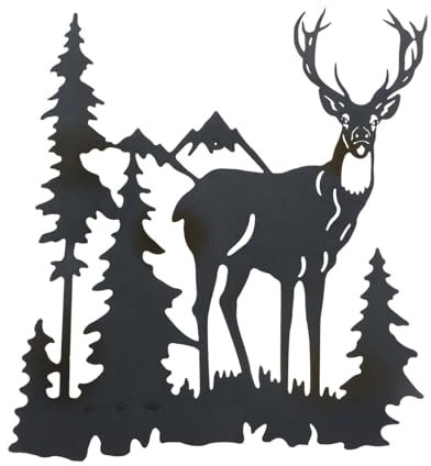 Generisch Wandobjekt Hirsch im Waldblick, Schwarz, 49,4 x 43,9 x 2 cm, Metall