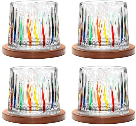 Uten Verre à Eau Rotatif, Verre à Whisky de 275 ml, Sous-verres en Bambou, Peut être Utilisé Comme Verre à Rhum, Tasse à Cocktail, Tasse à Café, Gobelets, Réduire le Stress - Lot de 4