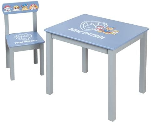 roba Set de Siège Paw Patrol pour Enfants en Bois - Chaise & Table pour Enfants - Mobilier avec les Personnages de la Série Animée Populaire - À partir de 18 Mois - Gris/Bleu