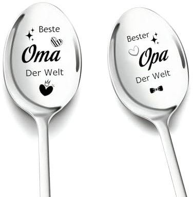 Oma und Opa Geschenk,2 Stück Kaffeelöffel mit Gravur,Muttertagsgeschenk für Bester Oma Opa Geburtstagsgeschenk Vatertagsgeschenk Weihnachten für Oma und Opa von Enkel