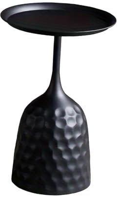 perfk Kleiner Beistelltisch, Getränketisch, runder Säulentisch, Metall, Multifunktion für Home Office Schlafzimmer, Schwarz