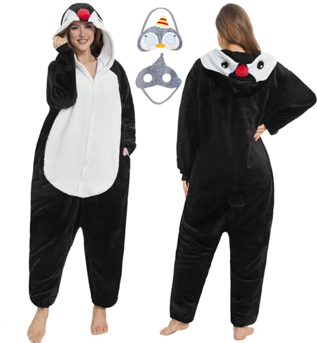JONRRYIN Pigiama Animali Intero Donna, Onesie Unisex Animale Jumpsuit Pajama con Maschere Animali, Costume Carnevale Tuta Animali Cosplay per Adulti