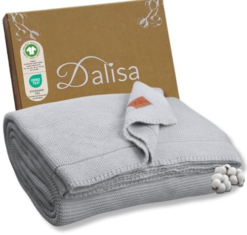 Dalisa 100% Bio-Baumwolldecke aus türkischer Baumwolle-GOTS-Zertifiziert, dick, gemütlich und klobig-perfekt für Couch, Bett und Heimdekoration - Boho Vintage Knit Alina (Nebelblau, 150x200)
