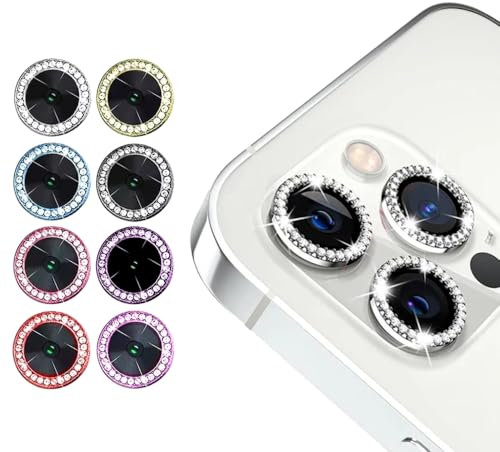 N NEWTOP 3 PEZZI Pellicola Camera GLITTER PRO Colore Compatibile con iPhone 15 Pro e 15 Pro Max, Vetro Temperato Protezione Copertura Fotocamera Retro Lente Lenti Anti Urto Graffio (Argento)