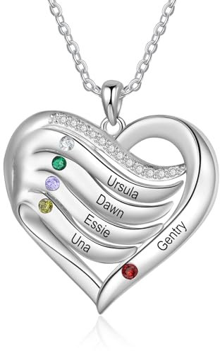 lorajewel 925 Sterling Silber Kette mit Namen Personalisierte Halskette für Damen Kette mit Anhänger Geburtssteinen Gravur Geschenke zum Muttertag Weihnachten Valentinstag (Silber-5 Name)
