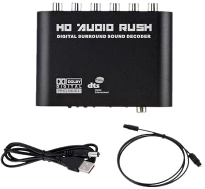 Asyduey Convertitore Audio Digitale-Analogico 5.1 Decoder Amplificatore + Ottico in Fibra Ottica SPDIF Coassiale A AC3 Convertitore Analogico Ottico per TV, Resistente