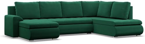 Mebligo - Ecksofa mit Schlaffunktion und 3 Bettkasten FORESTA 300x89x200 (BxHxT) Dunkelblau - Ottomane Rechts Eckcouch, Couch U Form, Sofa Wohnzimmer, Sofas & Couches, Eckschlafsofa