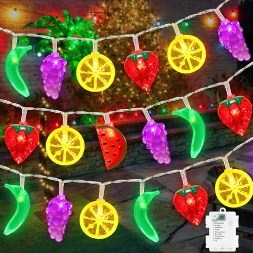 Couah [8 Modi und Timer] Sommerlichter, 30 LEDs, tropische Früchte, Erdbeere, Wassermelone, Zitrone, Banane, batteriebetriebene Lichterkette für tropische Partys, Pool, Strand