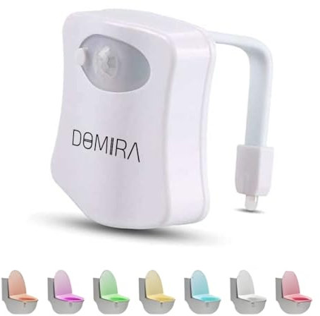 DOMIRA Toilet Light Motion Sensor - Led Bathroom Night Light | Motion Sensor Toilet Light | Stick-on Magnetic Wall Light | Indoor Motion Lights | Battery-Powered Stair Lights (RGB 8 Colors)