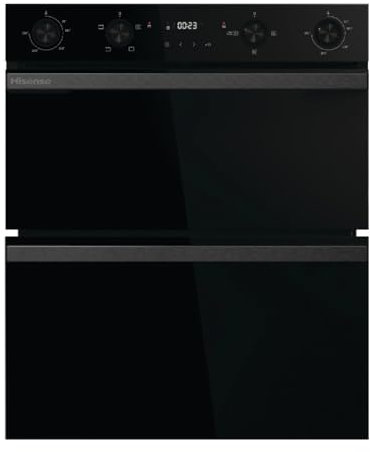 Hisense Built-in Double Electric Oven, 72.3 x 59.5 x 57.5 cm, A/A Energy Rating, LED Display, Touch and Rotary Controls, Air Fry Mode, Black
