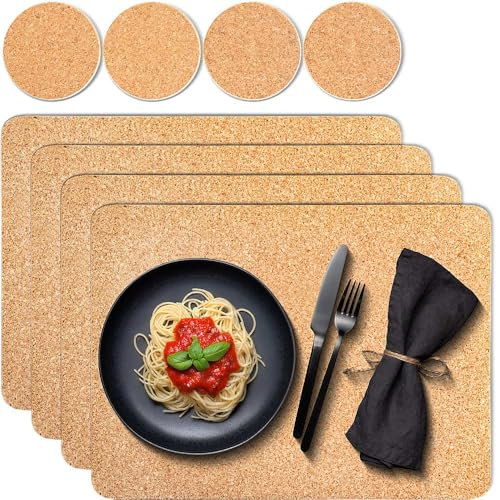 Tuuters Platzset aus Kork, 4 Stück Tischset Klassik mit 6 Glas Untersetzer, Platzdeckchen abwaschbar 40x30cm