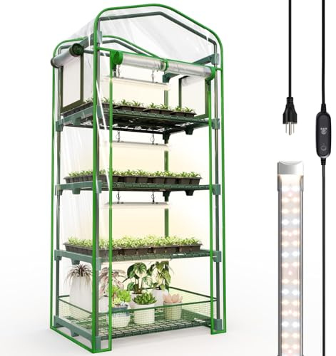 Bstrip 4-stöckiges Zimmergewächshaus mit Wachstumslichtern, Mini-Gewächshaus mit wasserdichter Bodenmatte 