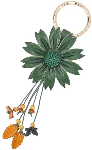 GORGECRAFT Genuine Flower Leather Keychain Orange Daisy Floral Leaf Boho Aesthetics Tassel Pendants Charms