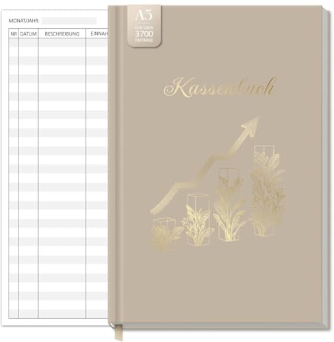BIROYAL Kassenbuch A5, Übersichtlich & Logisch Strukturiert, Khaki | 120 Seiten Haushaltsbuch mit 120g Stabiles Papier, Ausreichend Platz für Einnahmen & Ausgaben, Ideal für Kleinunternehmer