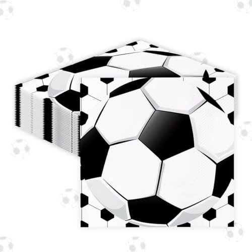 Glamifyr 40 Stück Servietten Fussball,Fussball Deko Geburtstag Kinder,Fußball Servietten,Servietten Geburtstag Junge,Einweg Papierserviette,für Fußballspiele,Mottopartys,Tischdeko Geburtstag(33x33cm)