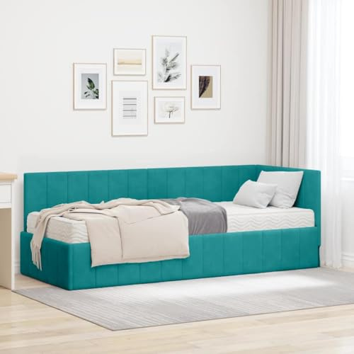 Amorsee Boxspringbett 80 x 200 cm mit Matratze, Einzelbett mit Matratze, Polsterbett, Sofabett, Tagesbett, Universelle Bettseite, Bett, Schlafzimmer, Kinderzimmer, Türkis