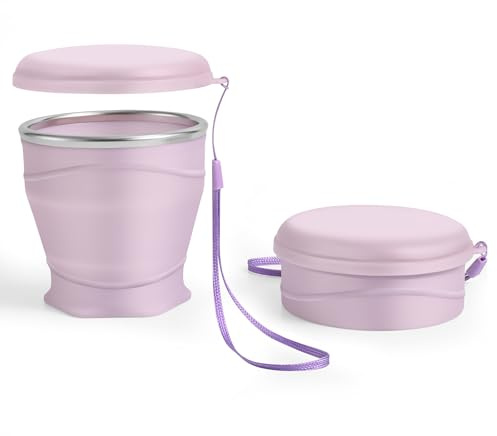 luvtree Tasse de voyage pliable en silicone avec couvercle anti-poussière - 8.8 oz / 260 ml - Sans BPA - Portable - Réutilisable pour camping, pique-nique, voyage, bureau - Violet clair