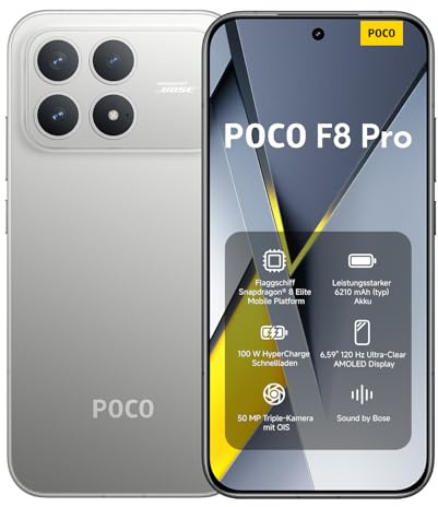 XIAOMI POCO F8 Pro, Smartphone 12+512 GB, Titanium, Audio Sound by Bose | Display AMOLED 6,59 120Hz,Tripla Fotocamera 50MP Teleobiettivo 60mm,Batteria 6210mAh , Garanzia 2 anni