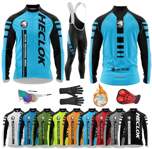 HECLOK Thermal Cycling Suit for Men - Winter Windproof 2-in-1 Set with Fleece Jersey & 9D Padded Bib Tights, Cold Weather Bicycle Clothing