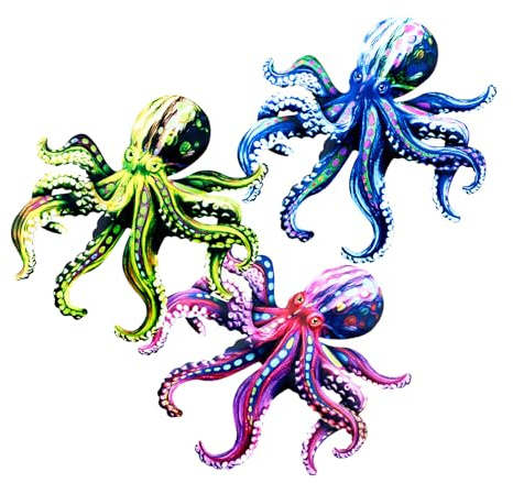 iplusmile 3 Piezas Decoración de Pared de Hierro Resistente con Diseño de Arte Náutico Costero Metal para Exteriores de Colores Púrpura Azul y Verde para Baño Piscina y Salón