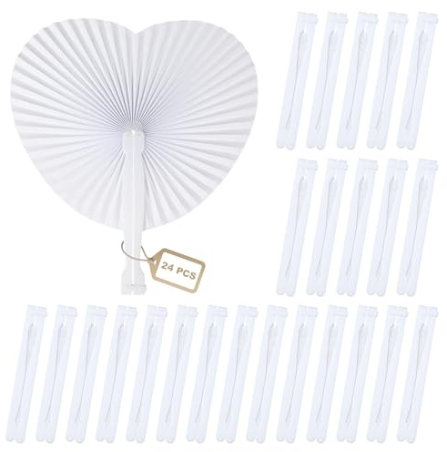 efuturetime 24 Stück Handfächer Herzform Hochzeit Weiß Faltbar Papier | Als Hochzeitsdeko und Foto-Requisit, DIY-Taschenfächer für Sommerhochzeit, Gartenparty und Gastgeschenk