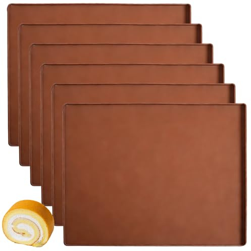 Silicone Moule Genoise, 6 Pièces Plaque Génoises 31x26x08 cm avec Bord Flexible, Antiadhésif Plaque en Silicone pour Four Tapis Cuisson Déshydrateur Alimentaire