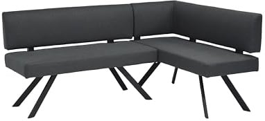 byLIVING Eckbank Toronto, Taschenfederkern, Bezug in dunkelgrau, Küchenbank | Gestell schwarz, L-Form langer Schenkel links, Speisezimmerbank, 182 x 128, H 85 cm