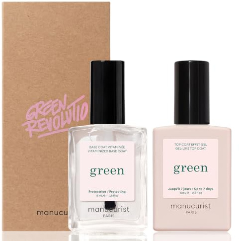 Manucurist Duo Green Base Coat & Top Coat –  Vegan & schnelltrocknend | Nagelpflege-Set für eine langanhaltende, glänzende Maniküre – 2×15 ml